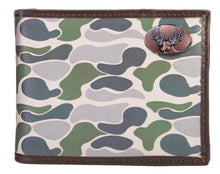 Load image into Gallery viewer, Buck Men's Bifold Old School Camo Leather Wallet:Green/Gray Camo