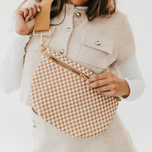 Pretty Simple Westlyn Woven Bum Bag in Checkered Tan