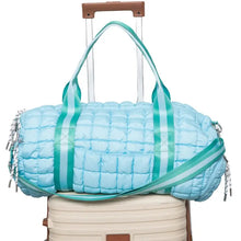 Load image into Gallery viewer, Light Blue Striped Quilted Duffle Bag