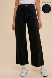 Free Falling Stretch Wide Leg Jean Suede Black