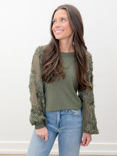 Load image into Gallery viewer, Yesterday Rib Knit Top with Lace Balloon Sleeves in Lt. Olive