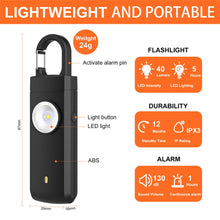 Load image into Gallery viewer, Safety First Personal Safety Alarm &amp; Flashlight Black