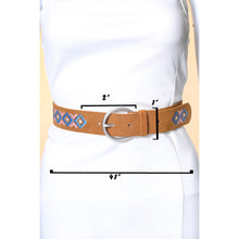 Load image into Gallery viewer, Boho Embroidered Round Buckle Belt Brown