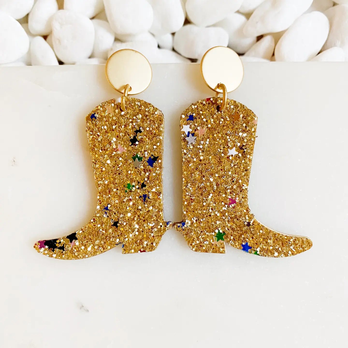 Glittered Up Cowgirl Earrings in Gold