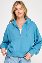 Load image into Gallery viewer, Loving How I Am Living Basic Fleece Half Zip Hoodie in Steel Blue