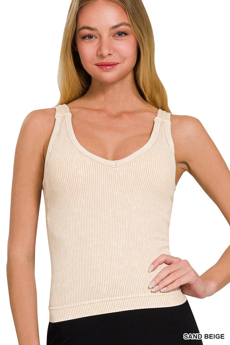 Give Me One Good Reason Ribbed Tank Sand Beige