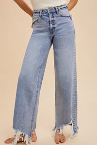 The Aftermath Distressed Hem Straight Leg Jeans in Denim Blue