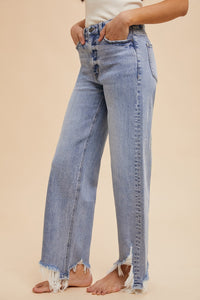 The Aftermath Distressed Hem Straight Leg Jeans in Denim Blue