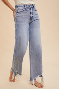 The Aftermath Distressed Hem Straight Leg Jeans in Denim Blue