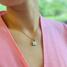 Load image into Gallery viewer, Checkered Gold Locket Necklace