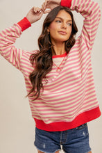 Load image into Gallery viewer, Looking Like an Angel Striped Oversized Sweatshirt in Pink