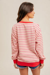 Looking Like an Angel Striped Oversized Sweatshirt in Pink