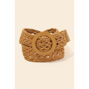 Round Buckle Braided Belt Khaki