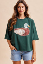 Load image into Gallery viewer, Mallard Duck Patchwork SS Knit Top in Hunter Green