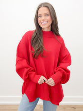 Load image into Gallery viewer, Start The Flame Side Slit Oversized Sweater in Ruby