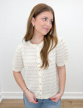 Load image into Gallery viewer, I'll Be Fine Pointelle SS Puff Button Down Sweater