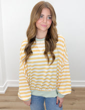 Load image into Gallery viewer, Come On Crew Neck Loose Fit Pullover Top in Yellow/Mint