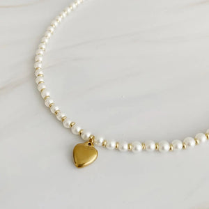 Pearl and Gold Bauble Heart Necklace