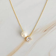 Load image into Gallery viewer, Single Pearl and Diamond Necklace