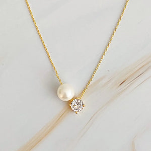 Single Pearl and Diamond Necklace