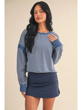 Load image into Gallery viewer, Seems Like Yesterday Striped Cutout Back Sweatshirt in Blue/White