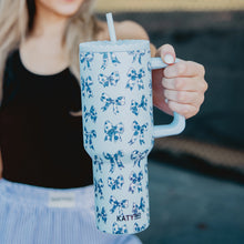 Load image into Gallery viewer, Toile Coquette Bows 38OZ Tumbler in Blue