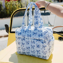 Load image into Gallery viewer, Light Blue Toile Coquette Bows Weekender