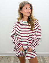 Load image into Gallery viewer, Need You Now Stripe Lounge Short Set in Burgundy/White