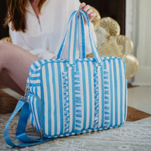Load image into Gallery viewer, Blue Stripe Ruffle Overnight Bag