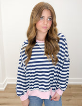 Load image into Gallery viewer, Come On Crew Neck Loose Fit Pullover Top in Navy/Pink