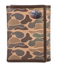 Load image into Gallery viewer, Mallard Men's Trifold Old School Camo Leather Wallet: Brown/Tan Camp