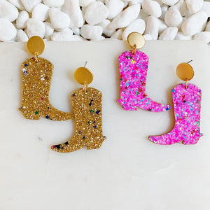 Glittered Up Cowgirl Earrings in Gold