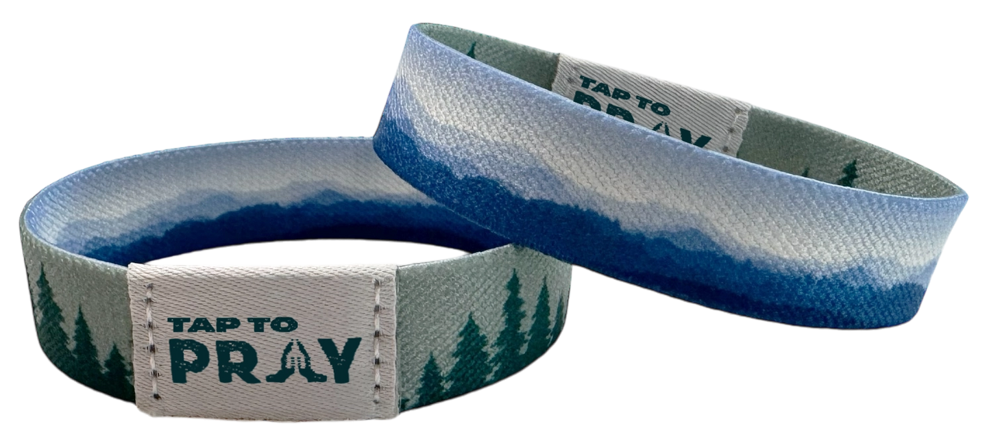 Versible Blue Mountains & Green Forests Tap to Pray Wristband