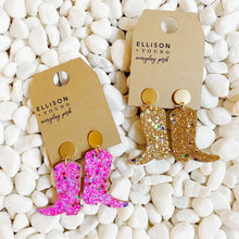 Load image into Gallery viewer, Glittered Up Cowgirl Earrings in Gold