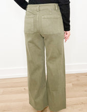 Load image into Gallery viewer, Not Going Straight Wide Leg Denim Pants in Faded Olive