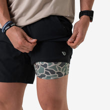 Load image into Gallery viewer, Burlebo 7" Athletic Shorts in Heather Black with Retro Duck Camo Liner