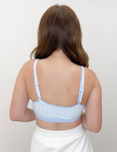 Load image into Gallery viewer, Seeing Double Layered Sports Bra in Blue Gingham