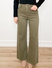 Load image into Gallery viewer, Not Going Straight Wide Leg Denim Pants in Faded Olive