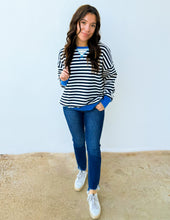 Load image into Gallery viewer, Looking Like an Angel Striped Oversized Sweatshirt in Navy