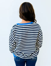 Load image into Gallery viewer, Looking Like an Angel Striped Oversized Sweatshirt in Navy