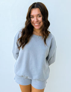 You Know Me Boat Neck Sweatshirt & Shorts Set in H Grey