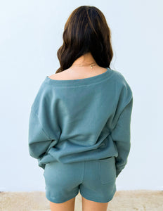 You Know Me Boat Neck Sweatshirt & Shorts Set in Ash Jade