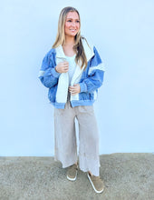 Load image into Gallery viewer, Could&#39;ve Been Her Denim and Fleece Zip Up Hoodie in Ivory