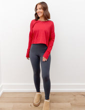 Load image into Gallery viewer, Some Never Do Cotton Slub Cutout Back LS Top in Cherry