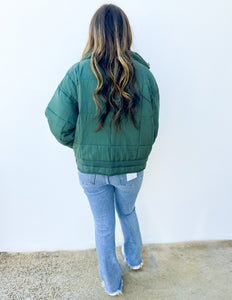 Nice for What Quilted Zip Up Jacket in Slate Green