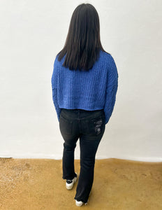 Cora Loose Fit Cable Knit Sweater in Blue