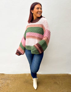 On a Holidate Color Block Stripe Sweater in Pink Multi