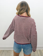 Load image into Gallery viewer, Can't Love You Stripe Drop Shoulder Knit Cardigan in Burgundy