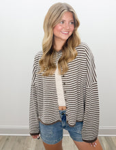 Load image into Gallery viewer, Can't Love You Stripe Drop Shoulder Knit Cardigan in Dark Brown