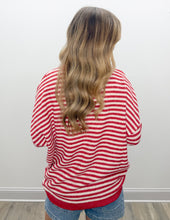 Load image into Gallery viewer, Be Mine Button Henley Stripe LS Sweater in Red